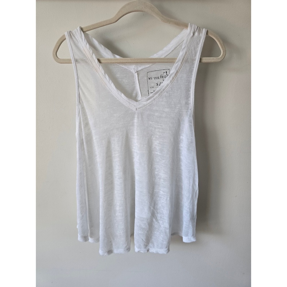 We The Free Free People White V-Neck Slub Knit Relaxed Tank Top Small